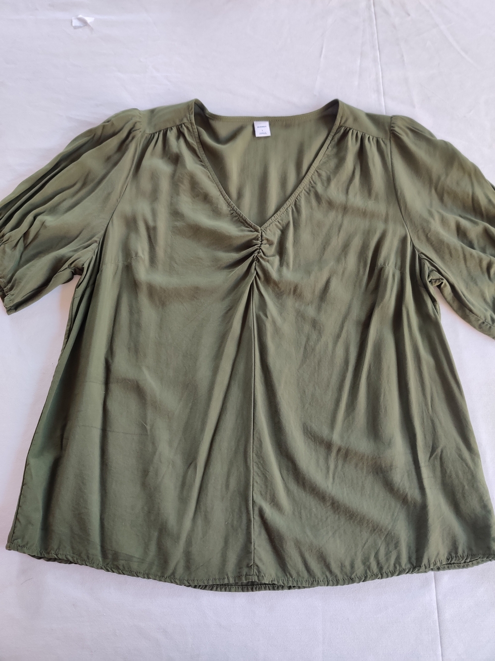 Olive V-Neck Short Sleeve Blouse - Women's Top